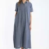 Danapril SS Chambrey Dress - Denim blue