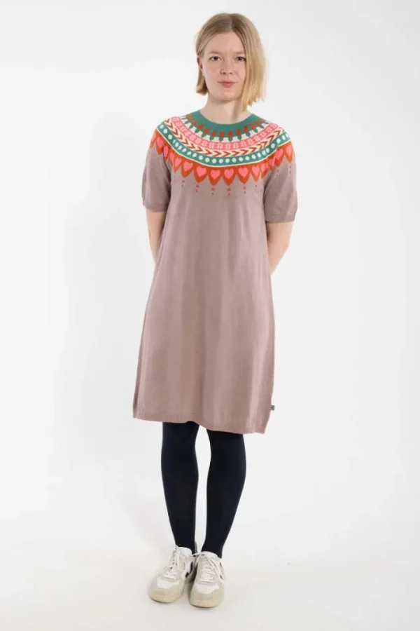 Daneblomme Cotton Knit Sweater Dress Rose Beige