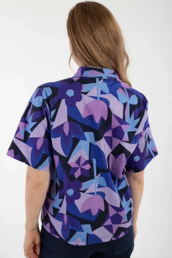 Daneblomme Poplin Stretch SS Shirt Dk Navy GEOFLEUR