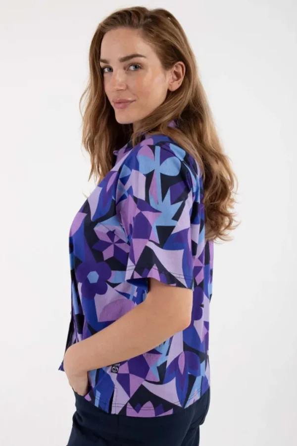 Daneblomme Poplin Stretch SS Shirt Dk Navy GEOFLEUR