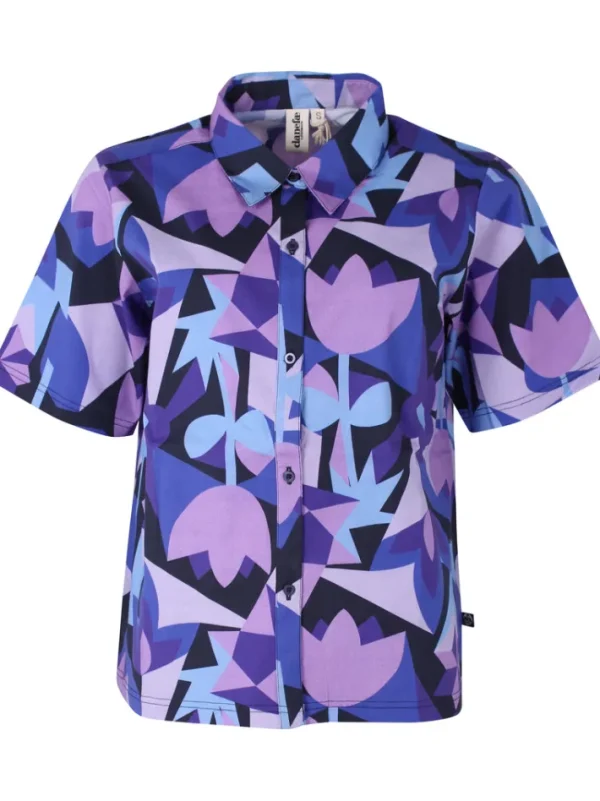 Daneblomme Poplin Stretch SS Shirt Dk Navy GEOFLEUR