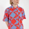 Daneblomme SS Searsucker Shirt Summer Red/Waterblue DIAMETRIC