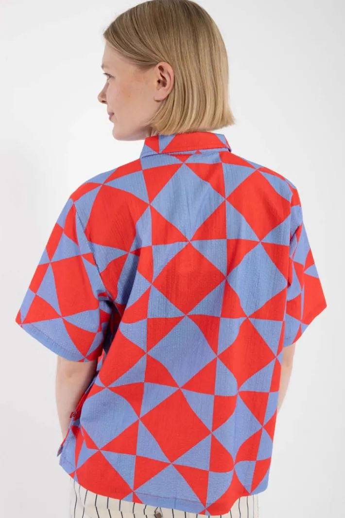 daneblomme_ss_searsucker__1.webp Daneblomme SS Searsucker Shirt Summer Red/Waterblue DIAMETRIC