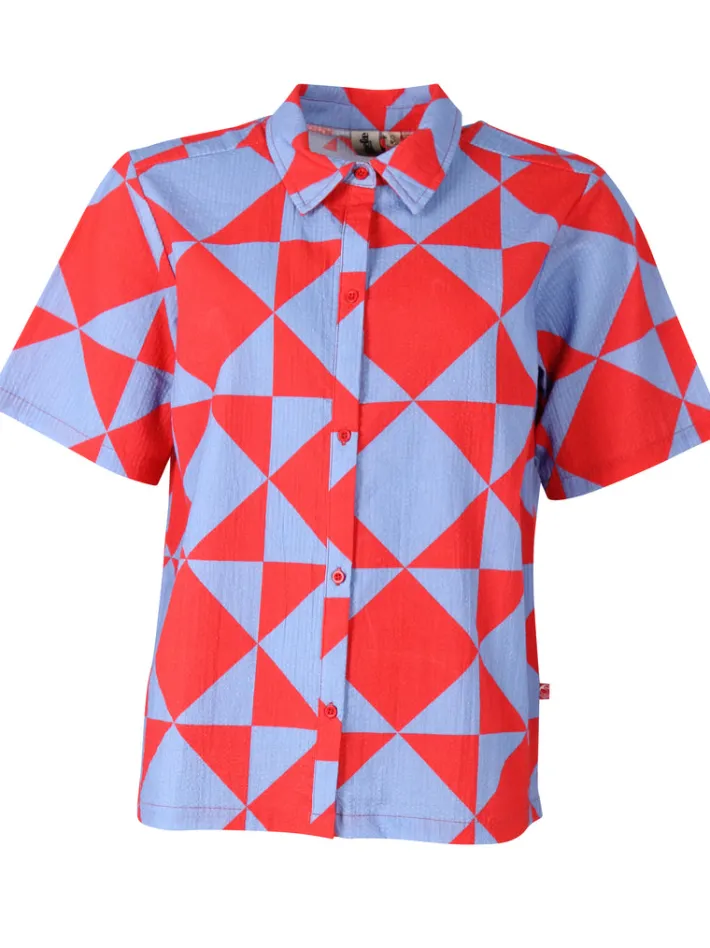 daneblomme_ss_searsucker__2.webp Daneblomme SS Searsucker Shirt Summer Red/Waterblue DIAMETRIC