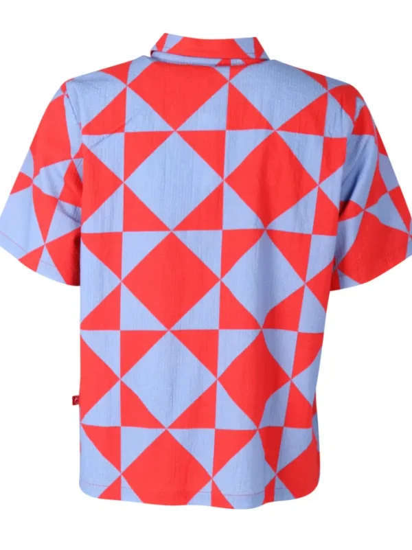 Daneblomme SS Searsucker Shirt Summer Red/Waterblue DIAMETRIC