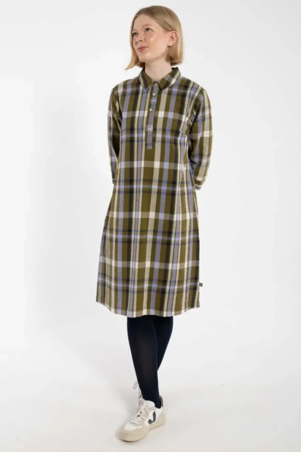 Danecarnation Searsucker Dress Olive WOVENCHECK