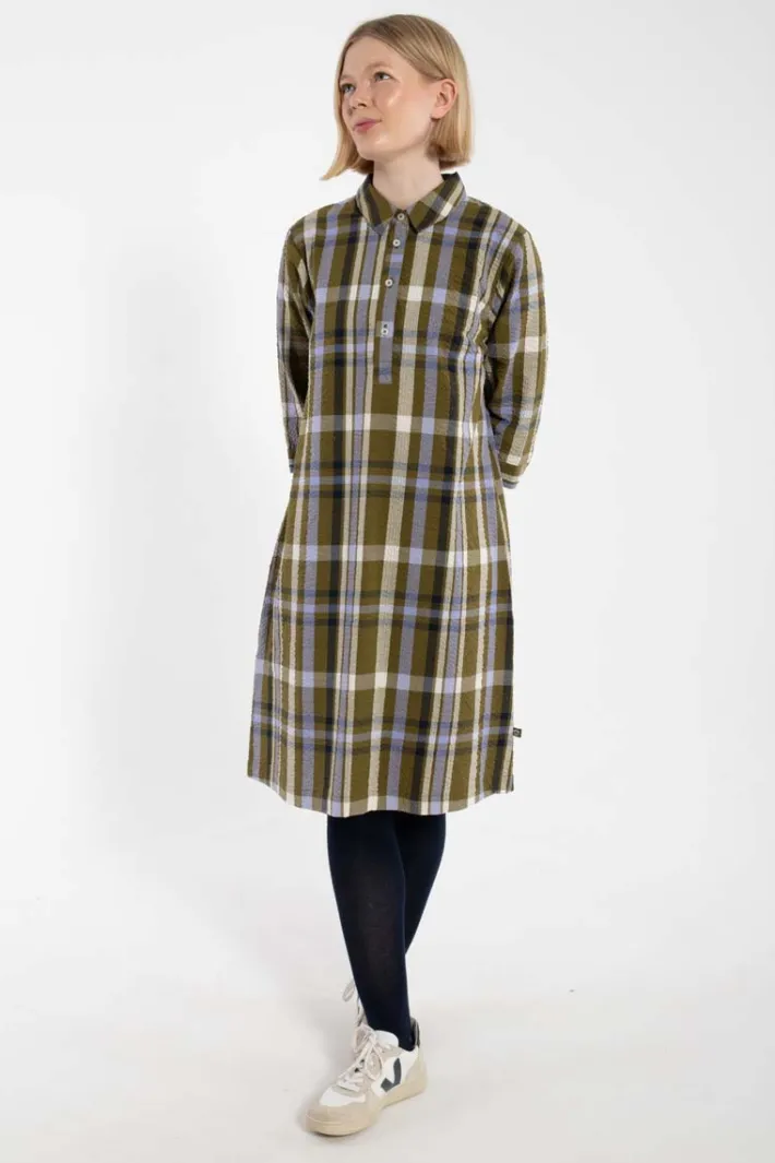 danecarnation_searsucker__0.webp Danecarnation Searsucker Dress Olive WOVENCHECK
