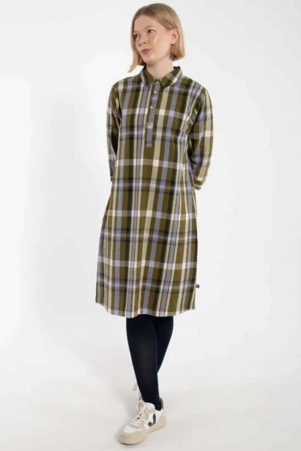Danecarnation Searsucker Dress Olive WOVENCHECK