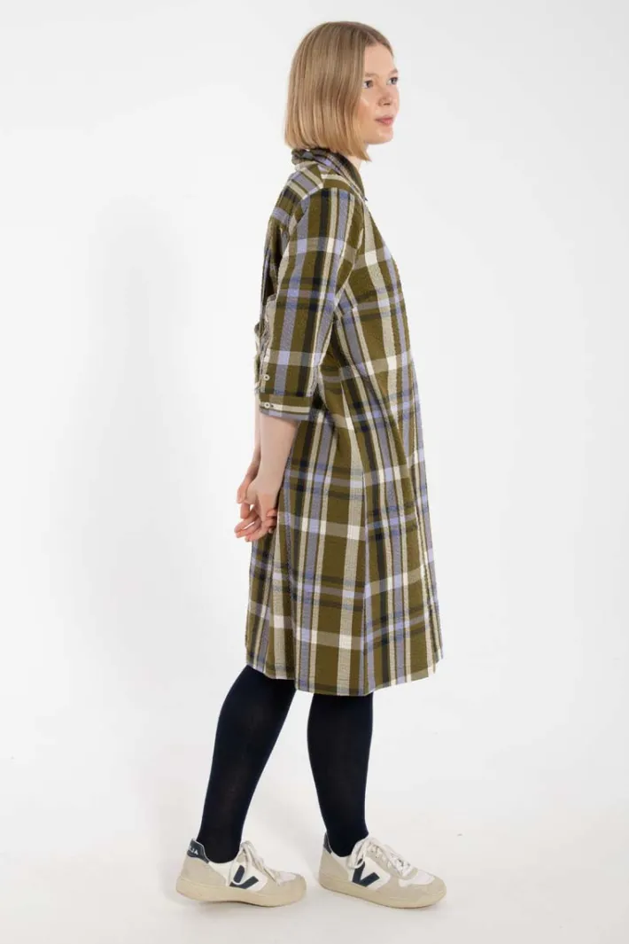 danecarnation_searsucker__3.webp Danecarnation Searsucker Dress Olive WOVENCHECK
