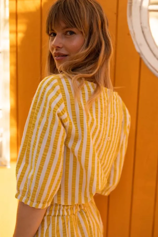 Danecremant Searsucker Shirt Faded Yellow/Chalk