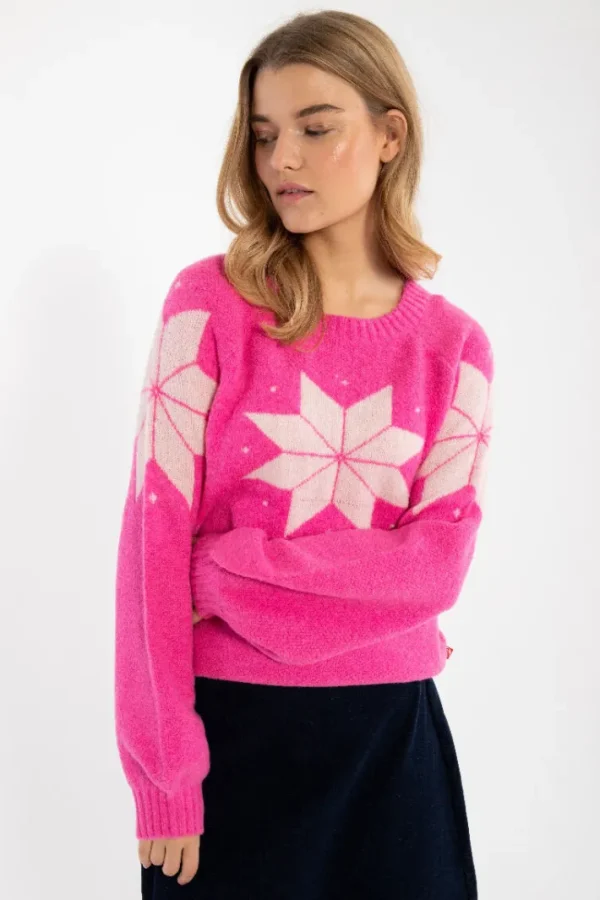 Danefantastic Flakes Light Wool Sweater Neon Pink/Rose Beige