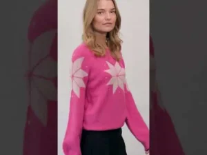 Danefantastic Flakes Light Wool Sweater Neon Pink/Rose Beige