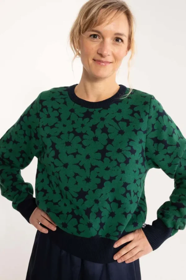 Danefox Cotton Jaquard Sweater Dark Pine/Dark Navy