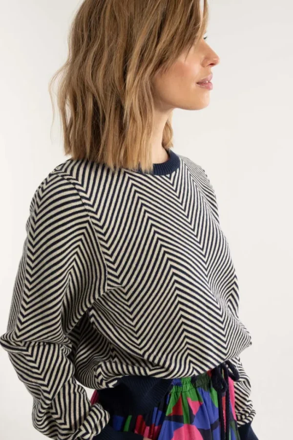 Danefox Cotton Sweater Light Beige/Dark Navy