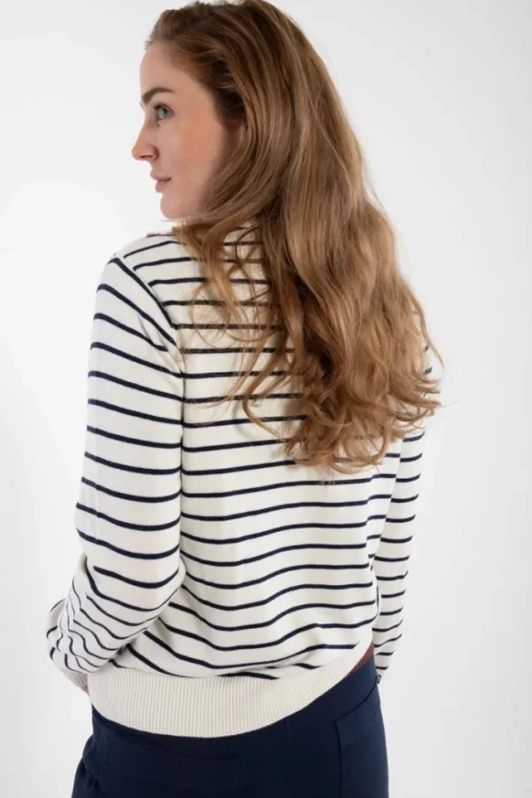 Danejolly Cotton Knit Cardigan Chalk/Dk Navy