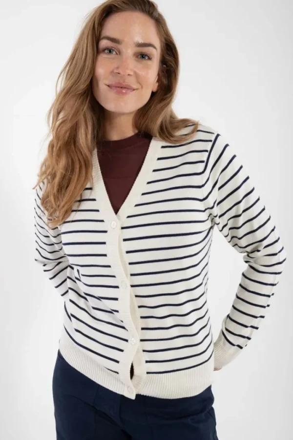 Danejolly Cotton Knit Cardigan Chalk/Dk Navy