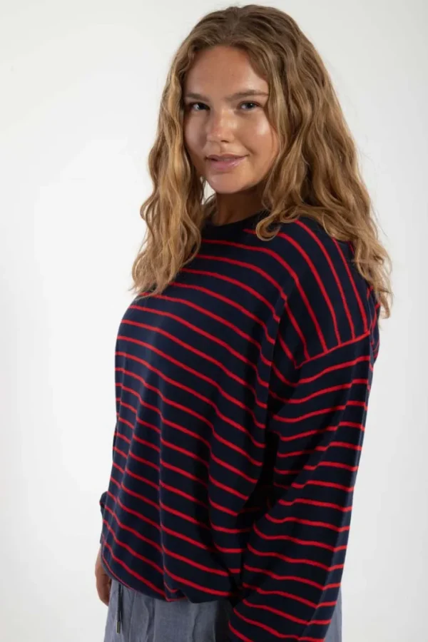 Danemeadow Cotton Knit Sweater Dk Navy/Summer Red