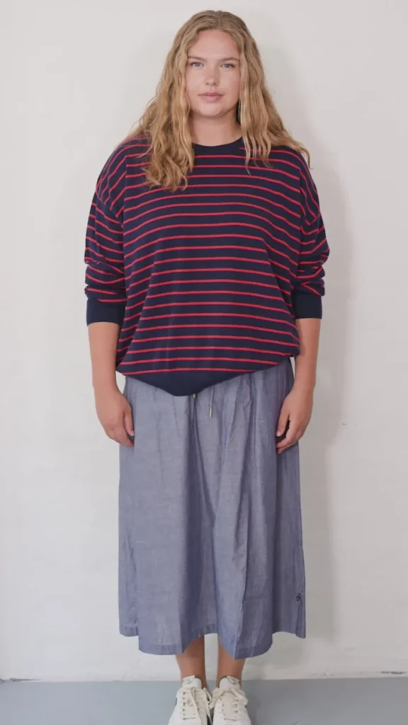 Danemeadow Cotton Knit Sweater Dk Navy/Summer Red