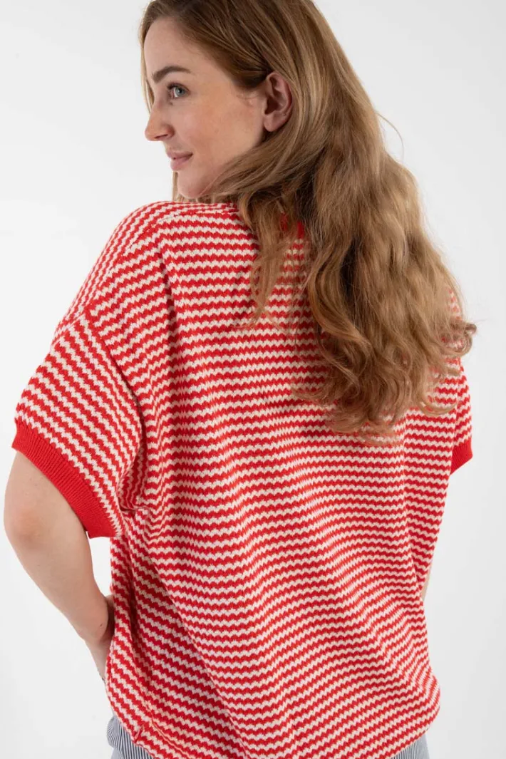 danepopcorn_pearl_knit_sw_1.webp Danepopcorn Pearl Knit Sweater Tee Summer Red/Chalk