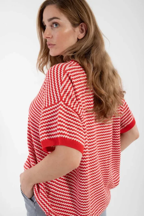 Danepopcorn Pearl Knit Sweater Tee Summer Red/Chalk