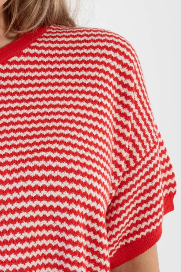 Danepopcorn Pearl Knit Sweater Tee Summer Red/Chalk