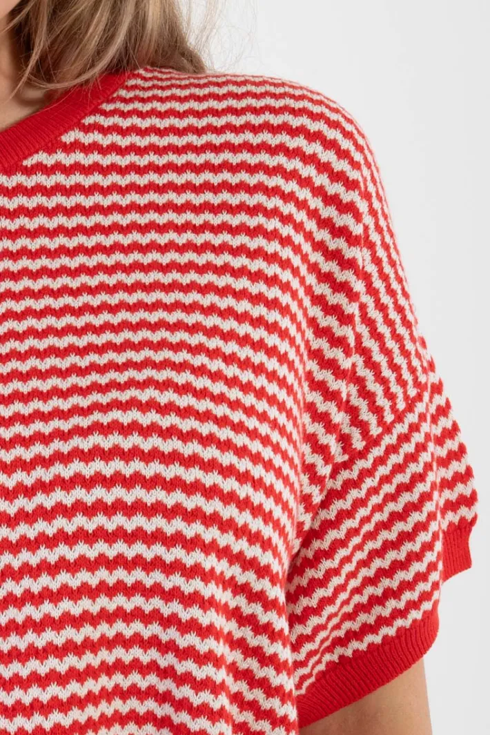 danepopcorn_pearl_knit_sw_4.webp Danepopcorn Pearl Knit Sweater Tee Summer Red/Chalk