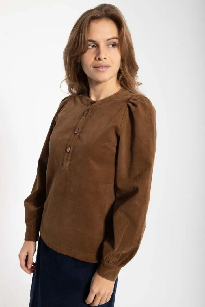 danesanna_cord_stretch_sh_1.webp Danesanna Cord Stretch Shirt Brown Beige