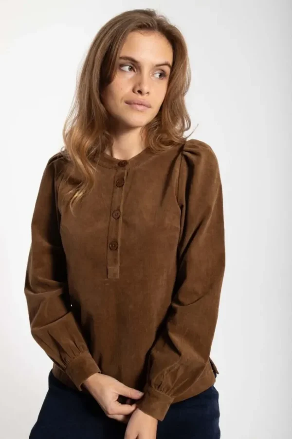 Danesanna Cord Stretch Shirt Brown Beige