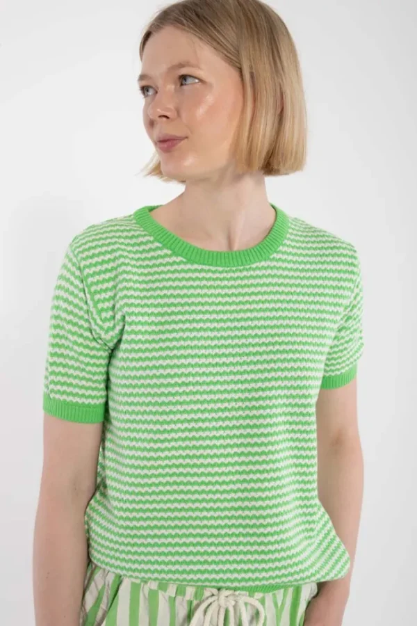 Danesilver Pearl Knit Sweater Tee Bright Green/Chalk