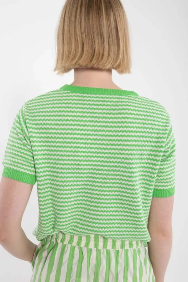 Danesilver Pearl Knit Sweater Tee Bright Green/Chalk