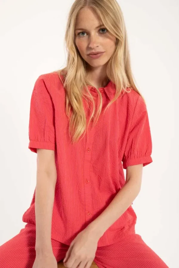 Danesyren SS Searsucker Shirt Super Pink/Bright Red