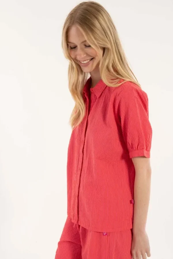 Danesyren SS Searsucker Shirt Super Pink/Bright Red