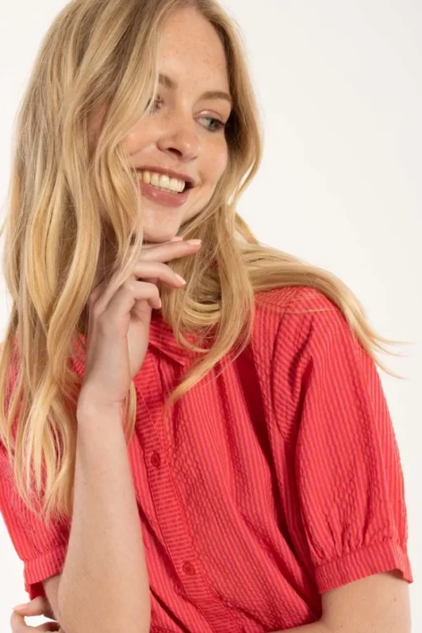 Danesyren SS Searsucker Shirt Super Pink/Bright Red