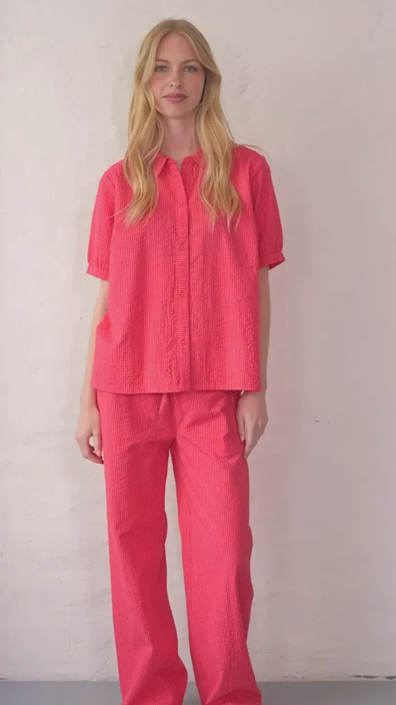 Danesyren SS Searsucker Shirt Super Pink/Bright Red