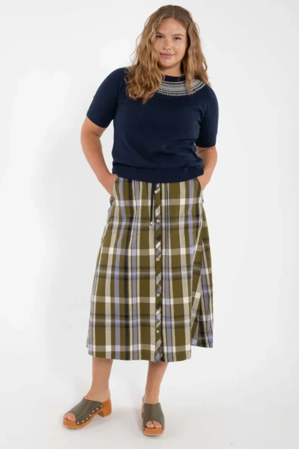 Danevisit Searsucker Skirt Olive WOVENCHECK