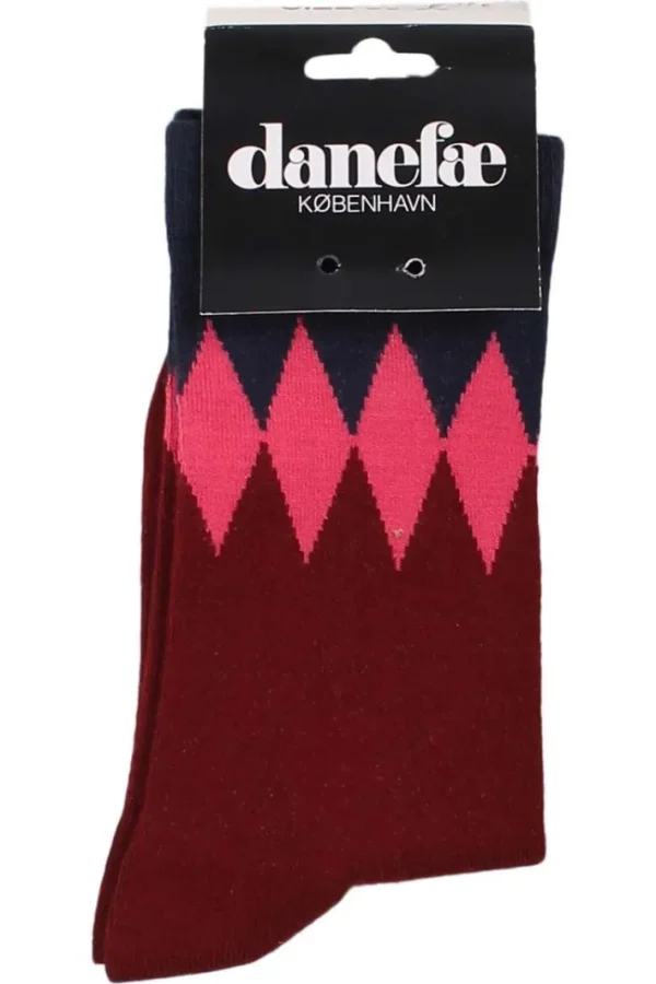Danewalk with me Socks Redwine/Dk Navy DIAMONDS