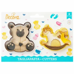Decora Plastic Cookie Cutter Teddy Bear and Rocking Horse