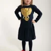 Dyrzanzi Dress LS Dk Navy ELEFANT GOLD GLITTER