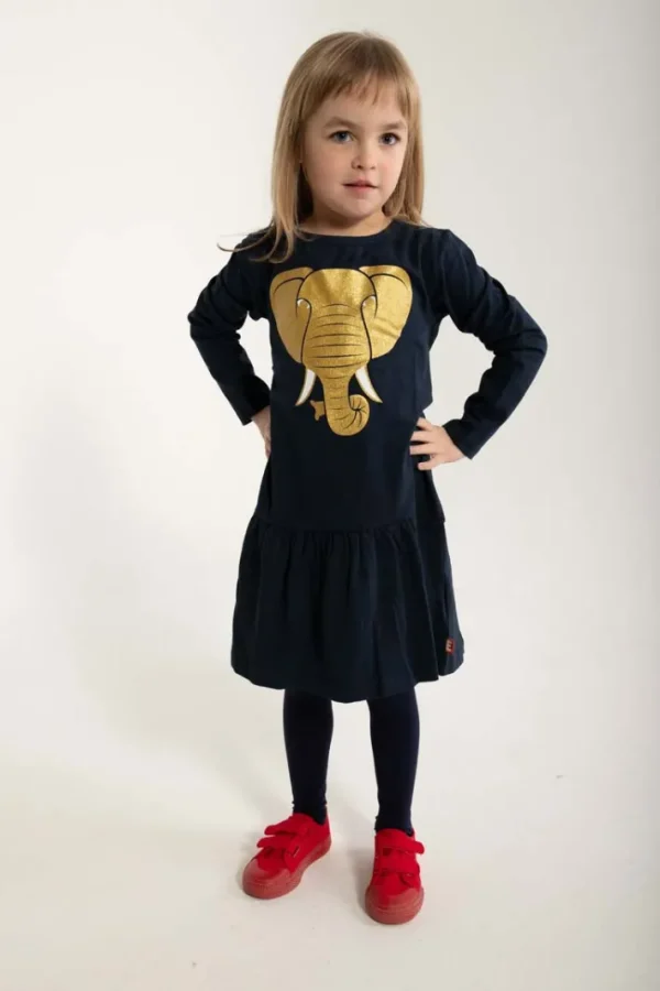Dyrzanzi Dress LS Dk Navy ELEFANT GOLD GLITTER