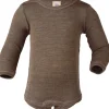 Engel Wool Natur Baby Body LS w.Buttons GOTS Walnut
