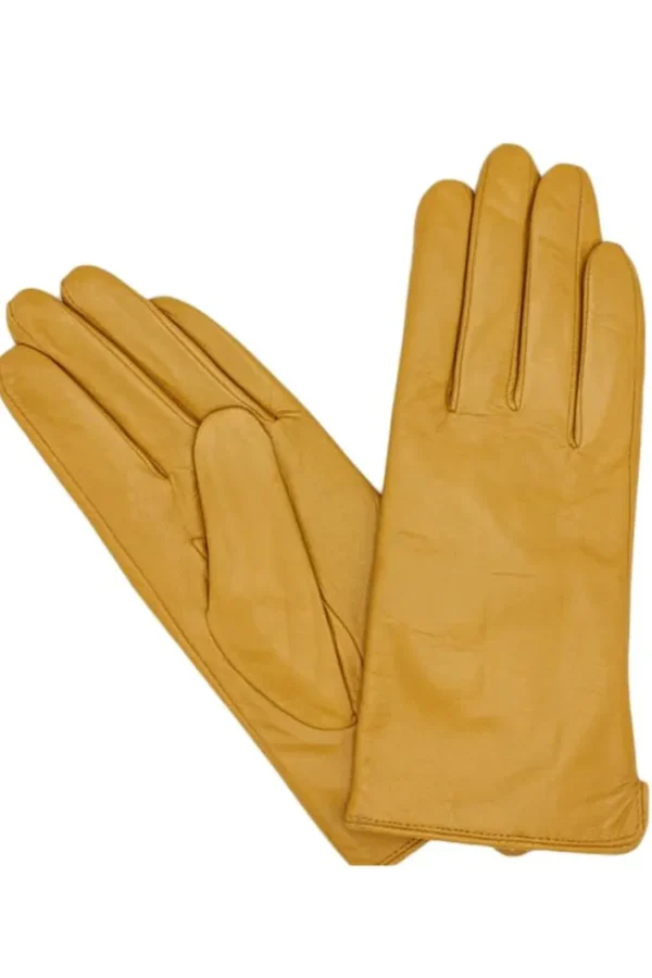 Fleeceforet Læderhandsker Mustard