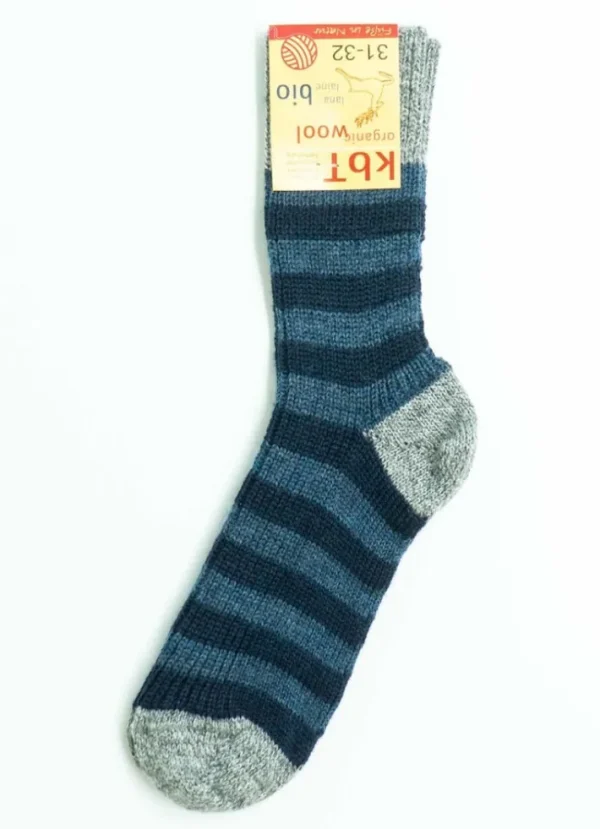 Hirsch Natur Wool Socks Stripes Grey/Jeans/Marine