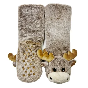 Kid's Funny Animal Plush Gripper Slipper Socks Moose Up