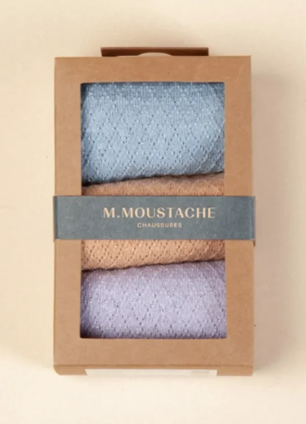 M.MOUSTACHE Chaussettes Strømper 3-Pak Gaufré paillettes