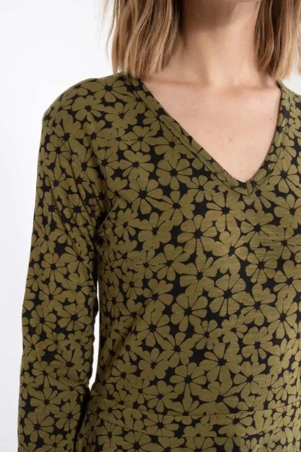 ORGANIC - Danandreasen Viscose Slub Dress Olive FLOWERY