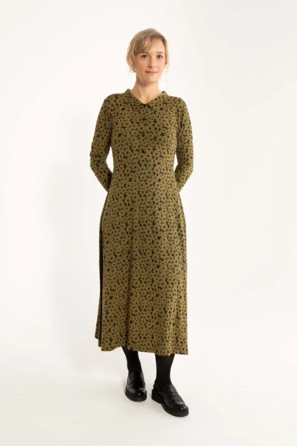 ORGANIC - Danemusical Viscose Slub Dress Olive FLOWERY