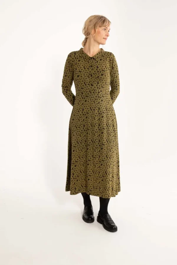 ORGANIC - Danemusical Viscose Slub Dress Olive FLOWERY