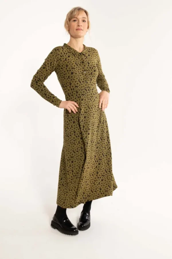 ORGANIC - Danemusical Viscose Slub Dress Olive FLOWERY