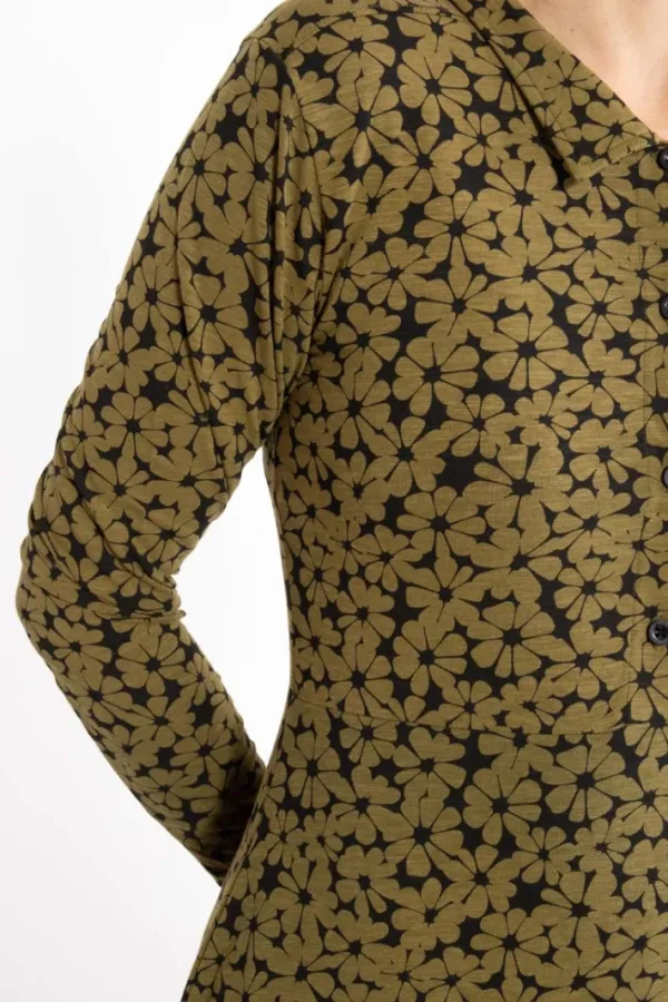ORGANIC - Danemusical Viscose Slub Dress Olive FLOWERY
