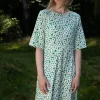 ORGANIC - Daneviborg Slub Dress Green Flower